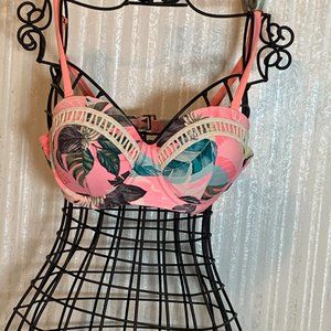 WOMENS - sz small O'rageous Bikini top, peach orange, floral tropical, pushup